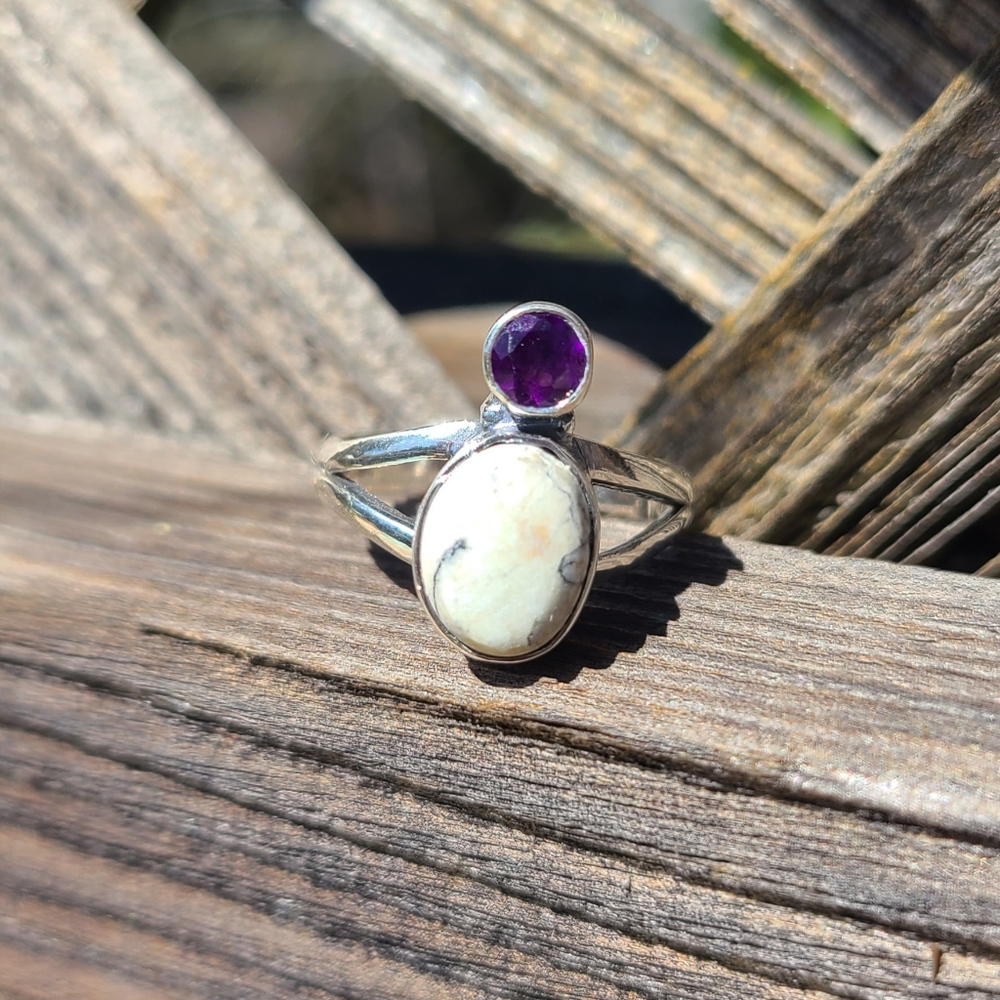 Authentic White Buffalo Turquoise - Nevada & Black Onyx 925 Ring